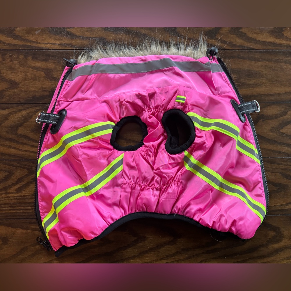 NWOT Pink Reflective Doggie Jacket with built-in harness. Small.